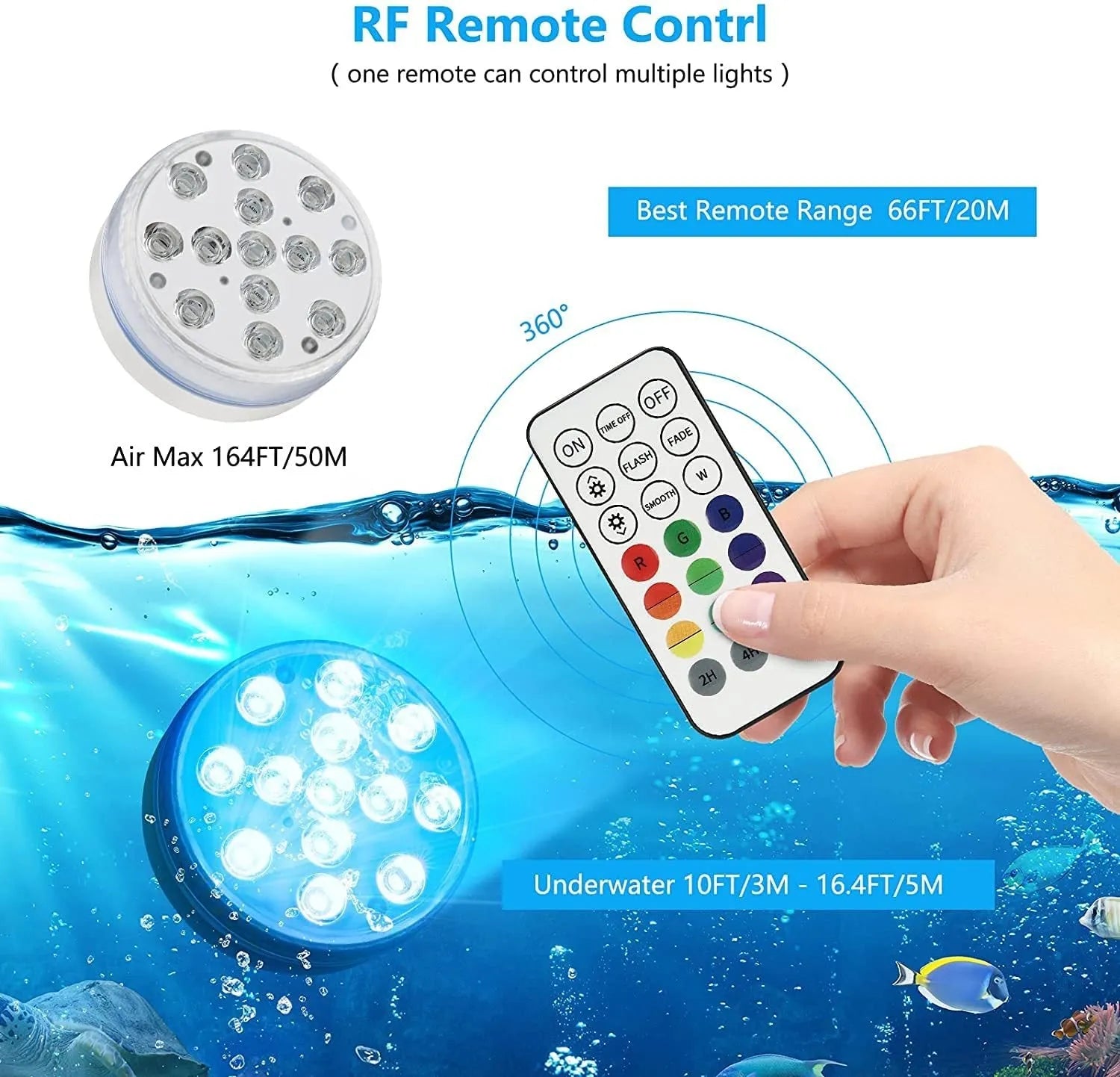 Colour changing remote control diving light with IP68 waterproof rating for garden decoration