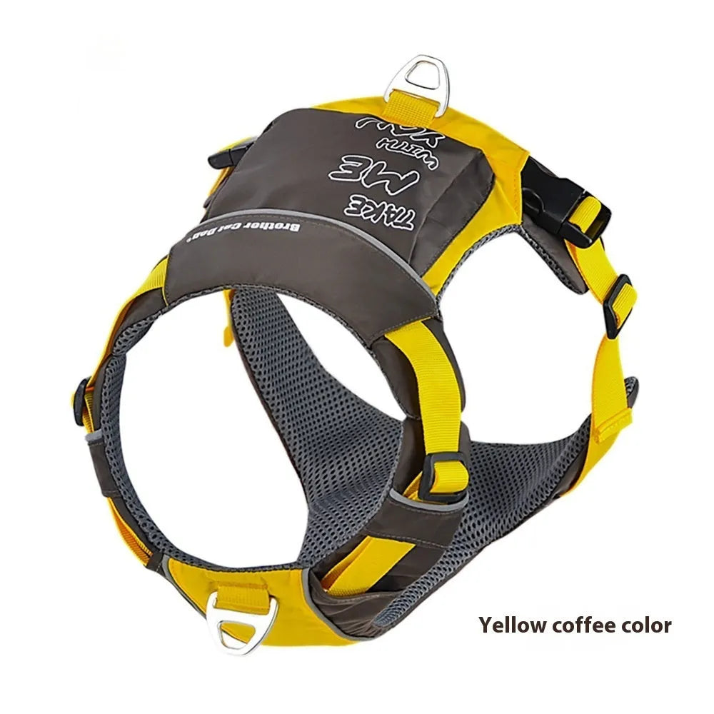 Nylon dog chest strap vest style hand rope in orange and blue with single chest back design