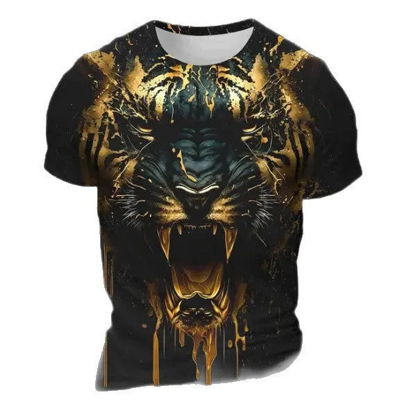 Men's 3D tiger pattern short sleeve T-shirt on thin bird eye cloth polyester fabric