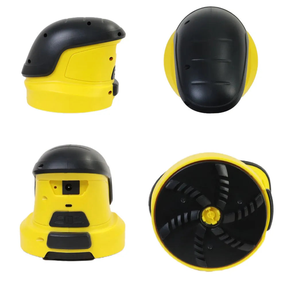 Cordless electric snow scraper in yellow ABS plastic with charging cable, measuring 118mm tall
