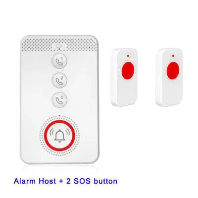 White elderly emergency alert device with buzzer unit and three wireless emergency buttons