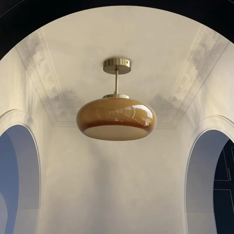 Three-headed milk white Bauhaus glass pendant light with retro egg tart design