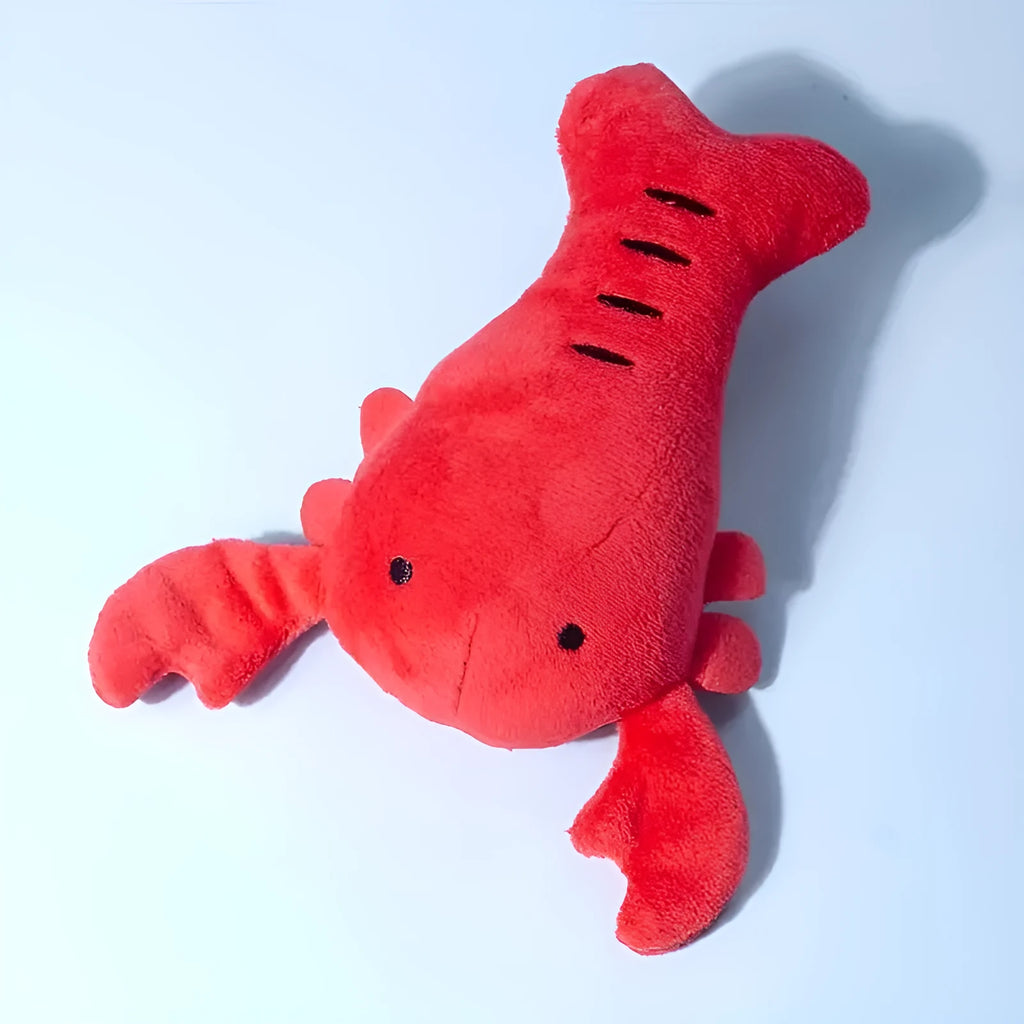 Red squeaky lobster stuffed dog chew toy for small medium breeds measuring 12.5 cm