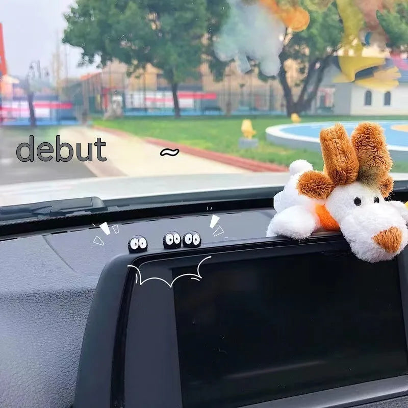 Small black cartoon-style briquette car decoration made of resin with adhesive tape.