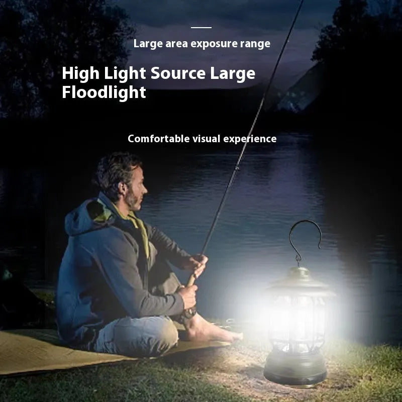 Portable camping lantern with handle in black, dark green, or red colour options.