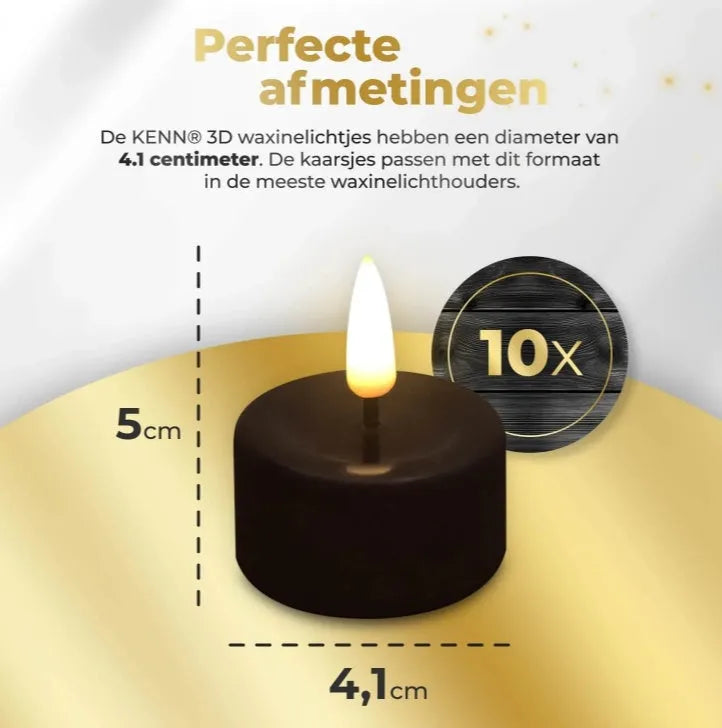 Set of four black LED tealight candles with a realistic wax look.