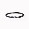 Geometric black agate bracelet with 4mm obsidian and blue San beads and cut surface details
