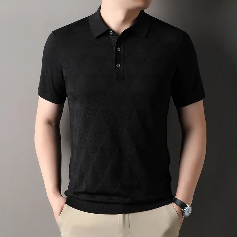 Men's short sleeve T-shirt in DX525 Green ice silk lyocell fabric, quick-dry casual top