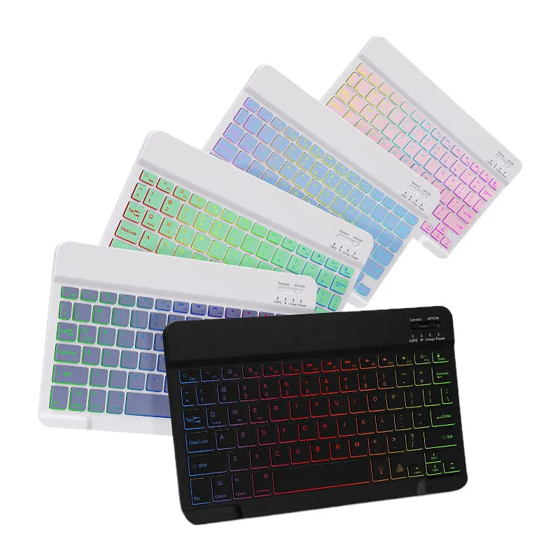 iPad protective case with luminous Bluetooth keyboard and leather sheath, black variant, rear view showing TPU shell and bracket