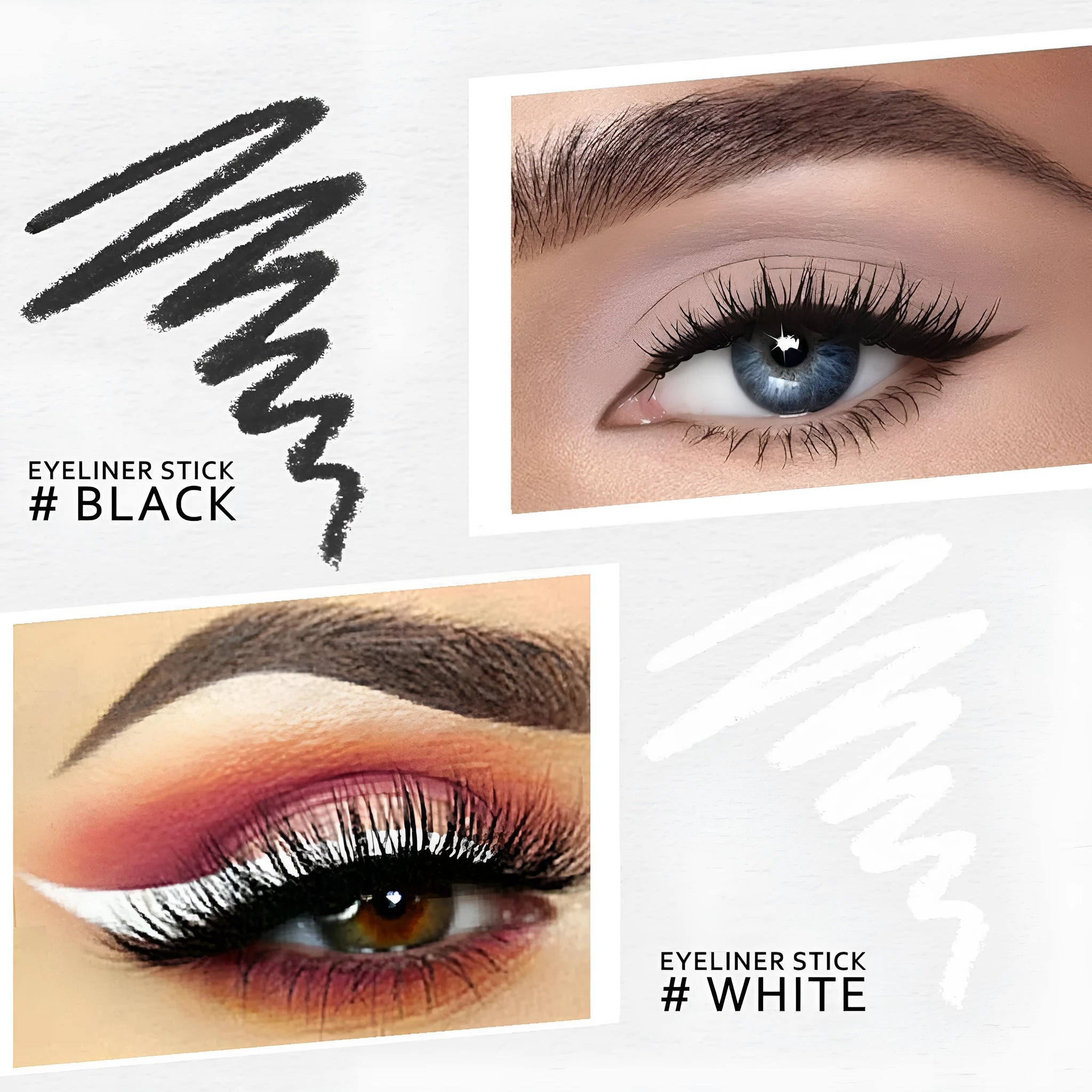 12 piece white and black retractable eyeliner pencil set with sharpener, waterproof and long-lasting