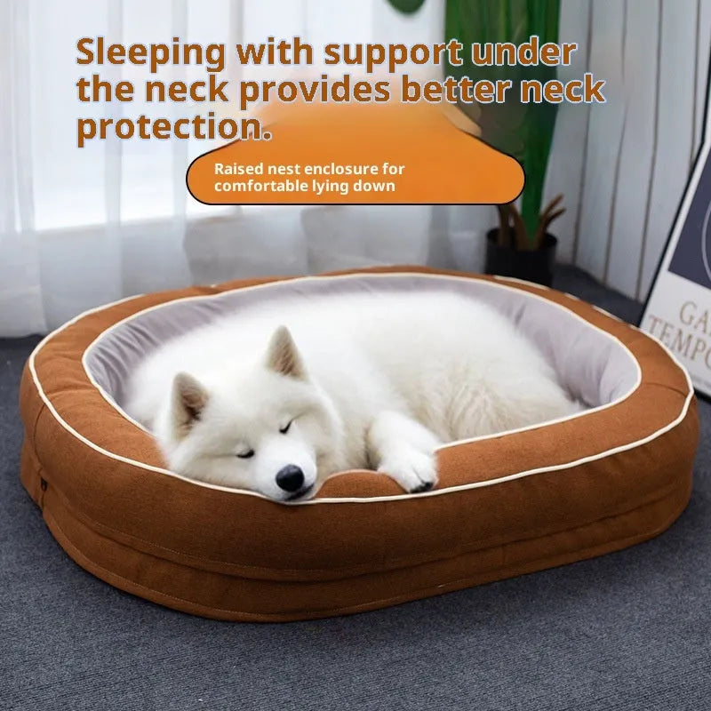 Oval removable cloth pet bed for dogs in green, available in S, M, L sizes