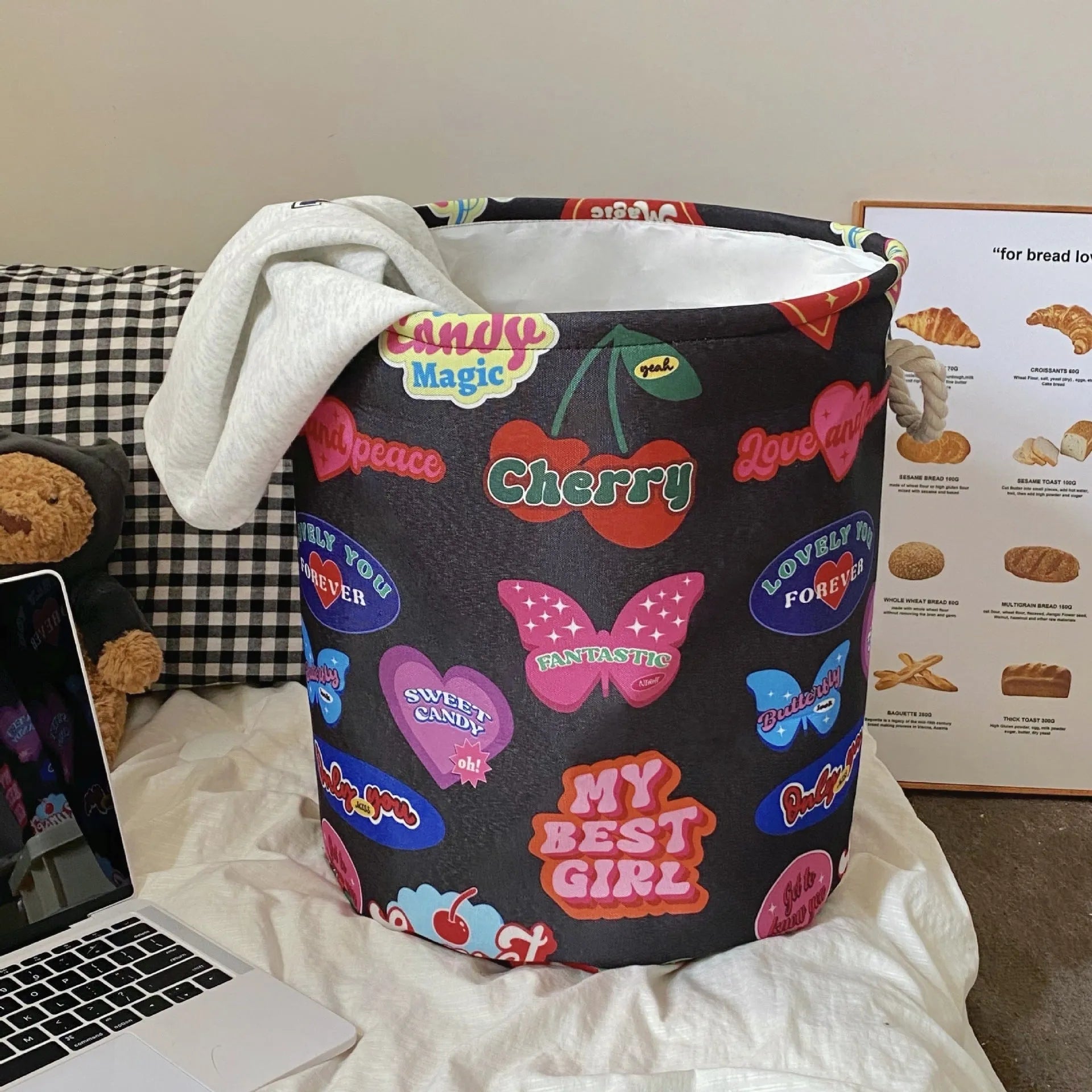 Foldable cotton laundry basket in modern simple style with large capacity for bedroom bathroom storage