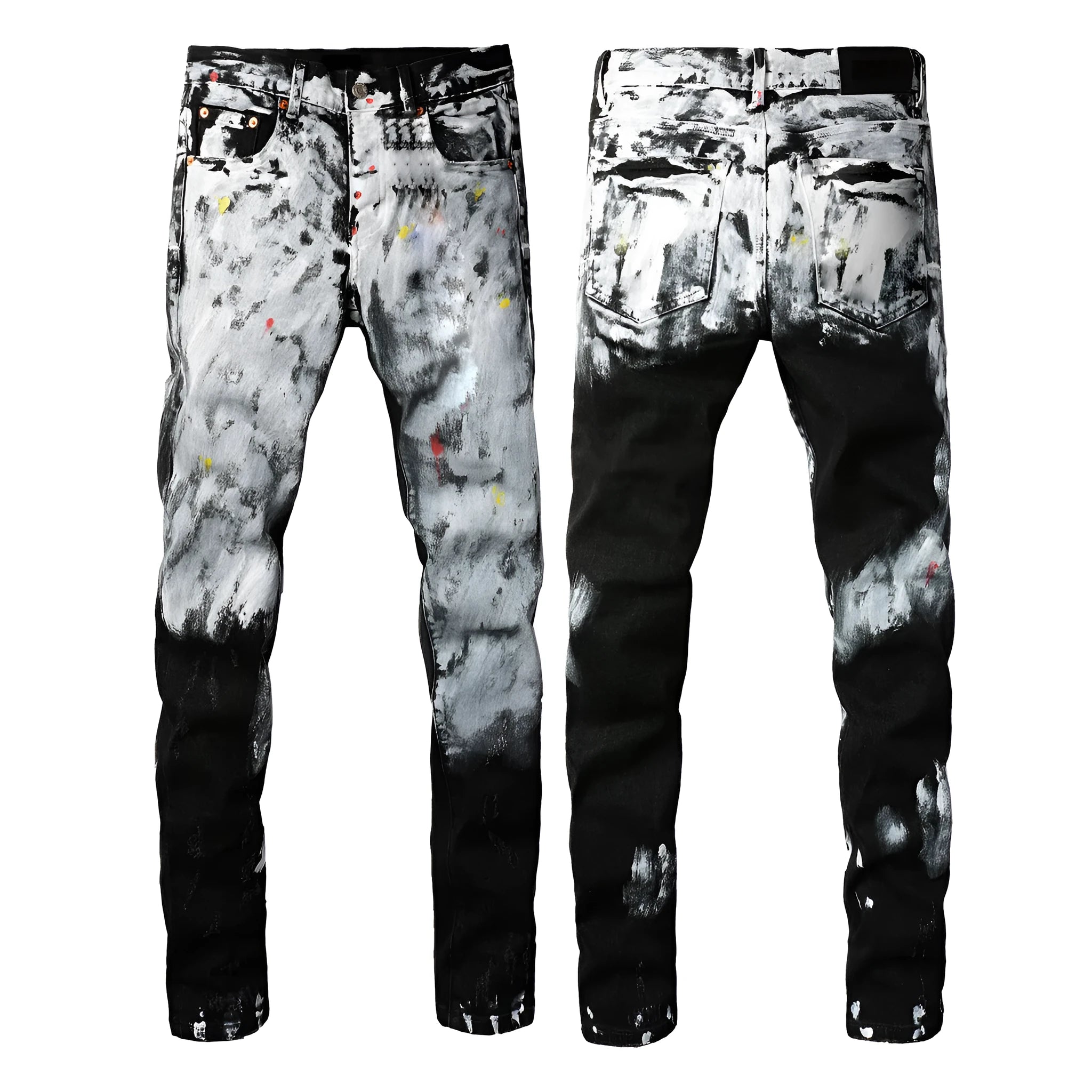 Black slim fit stretch skinny jeans with button fly, cotton straight-leg pencil pants for men