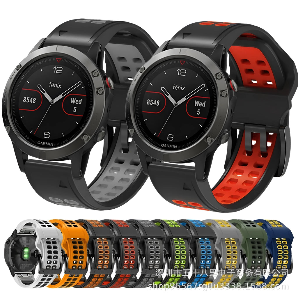 Quick release two-tone silicone watch strap with pin buckle in black and orange colour