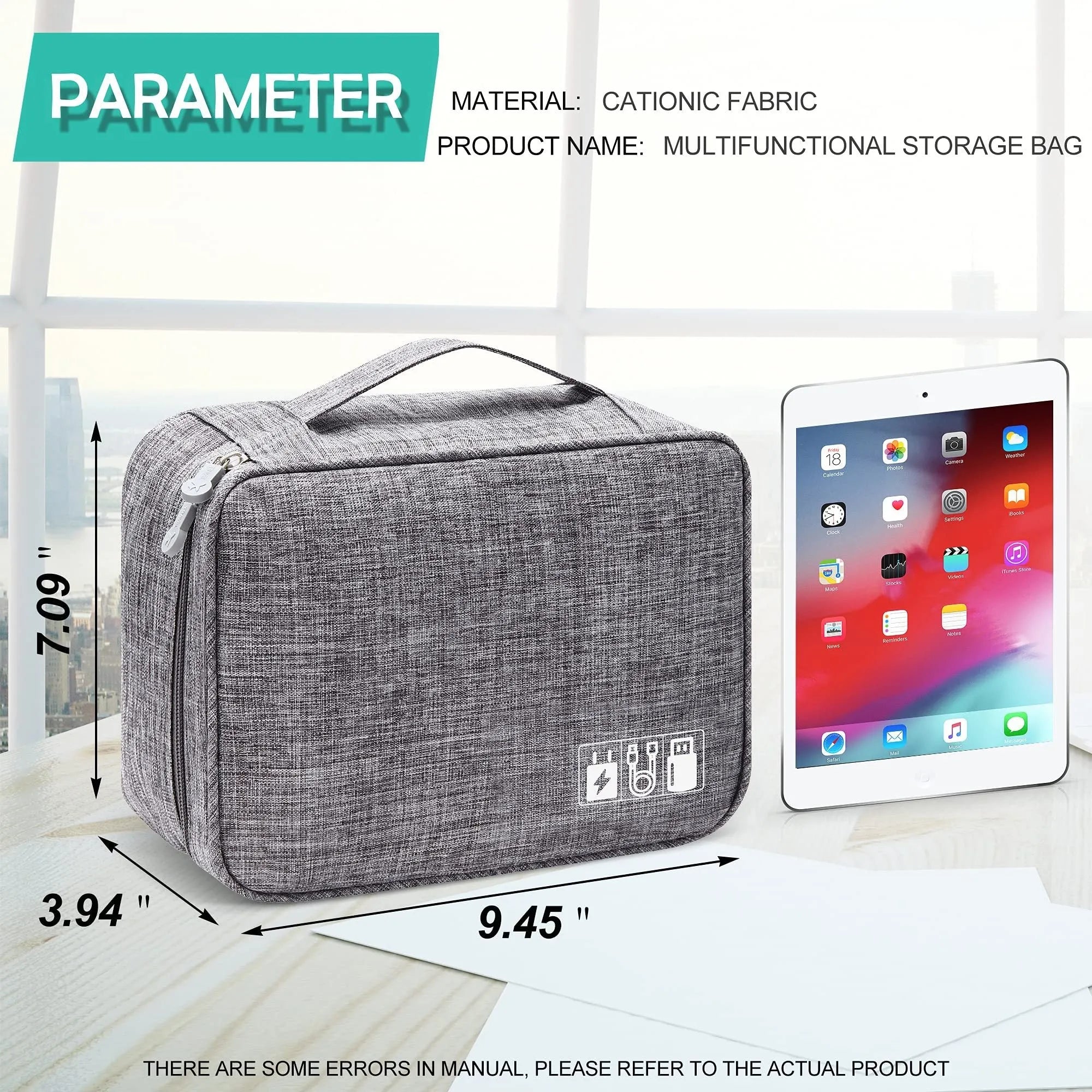 Black electronics organiser case open showing mesh pockets, elastic loops, and removable padded dividers for cable organisation