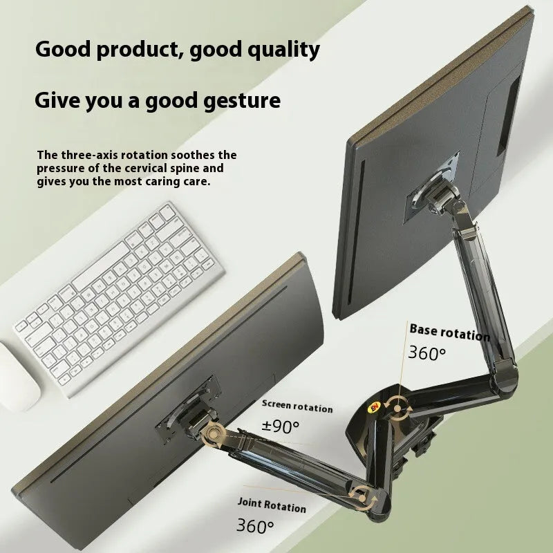 Dual screen computer monitor desktop rack with aluminium alloy bracket and mechanical height adjustment mechanism