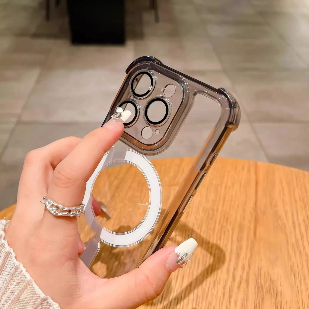 Transparent silicone airbag phone case with lens protector for iPhone 15 and 16 series