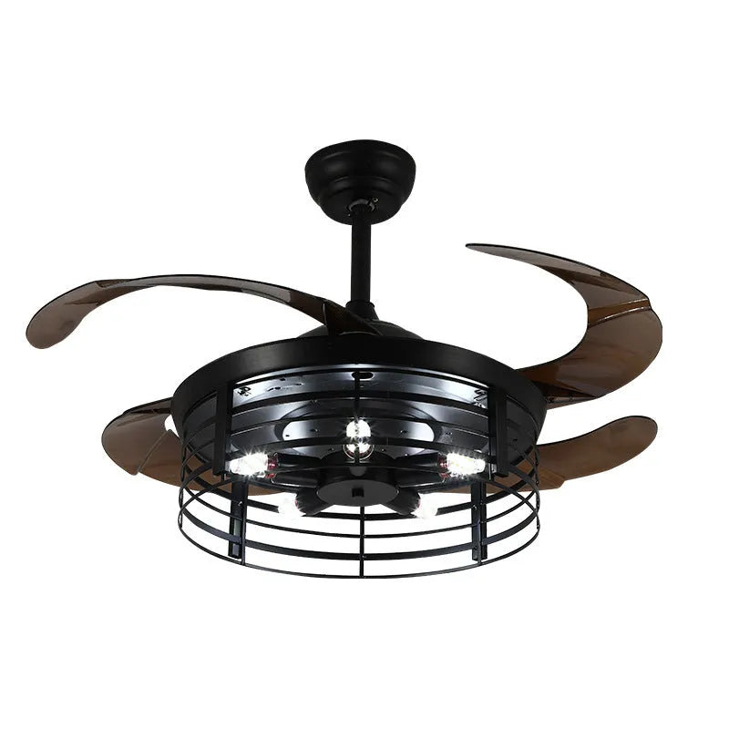 42-inch American retro style ceiling fan lamp with acrylic shade and invisible fan design.