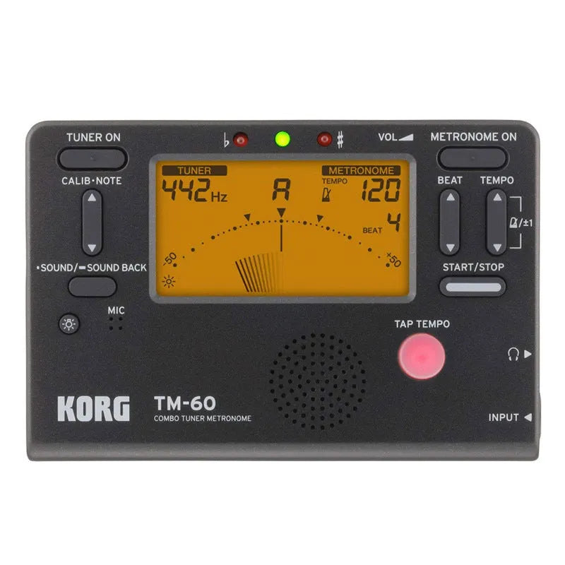 TM-60 digital metronome in black or white plastic shell with display and controls.