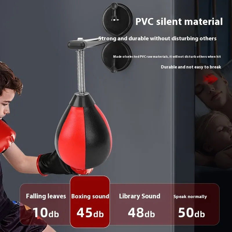 Red and black PU boxing training ball with double suction cup mounting system for home training