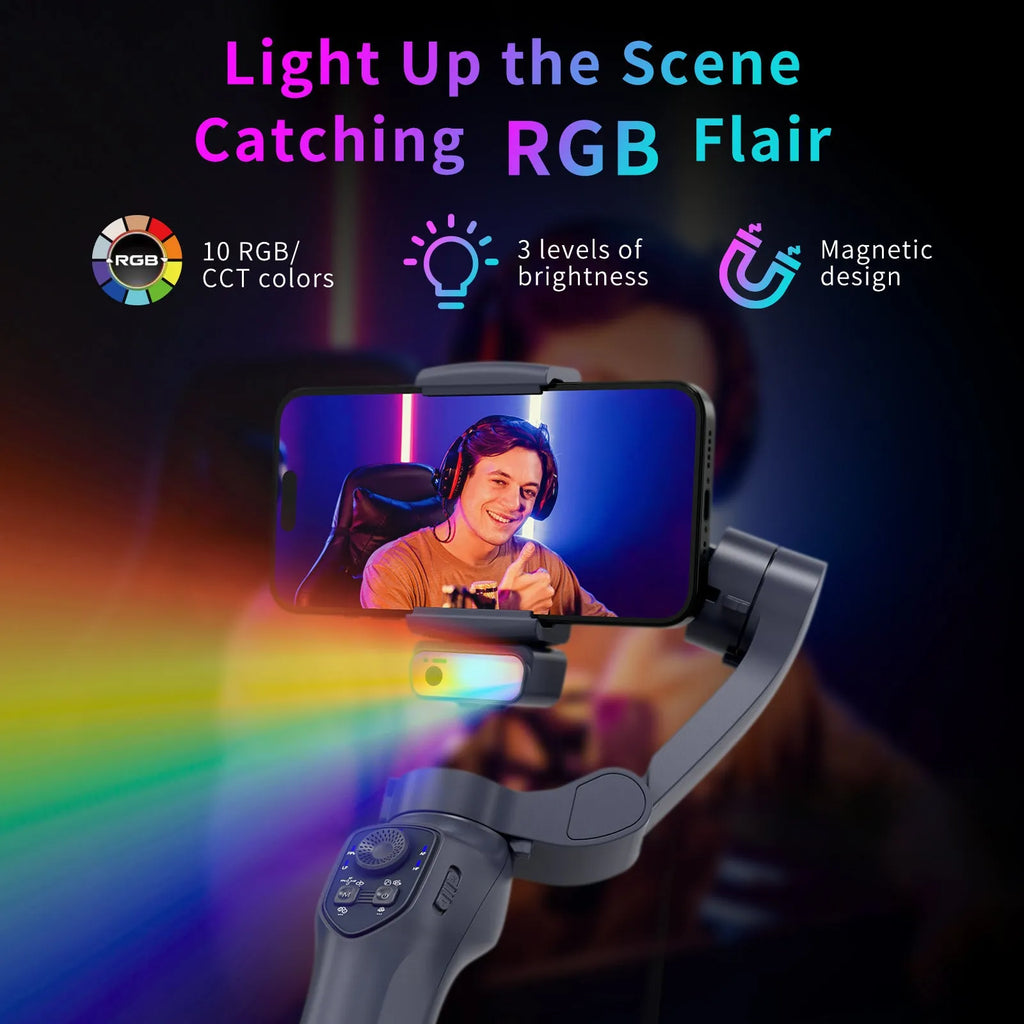 Foldable handheld tripod head stabiliser in L7Cpro gun colour with USB charging port