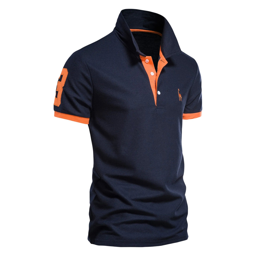 Men's slim fit short sleeve T-shirt with deer embroidery design in cotton blend fabric