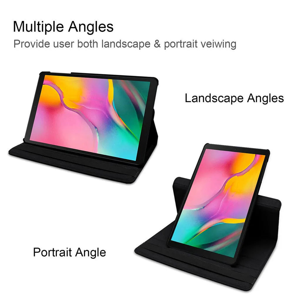 iPad rotating protective sleeve in imitation leather clamshell design showing colour options