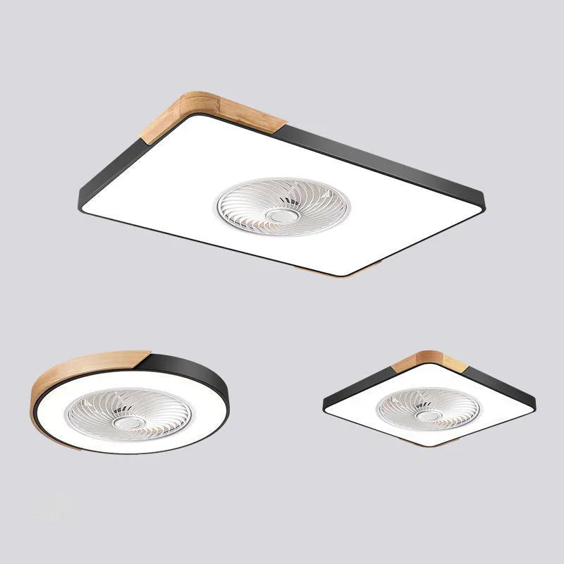 Nordic style ceiling fan with integrated light in a solid wood rectangular, round, or square frame.