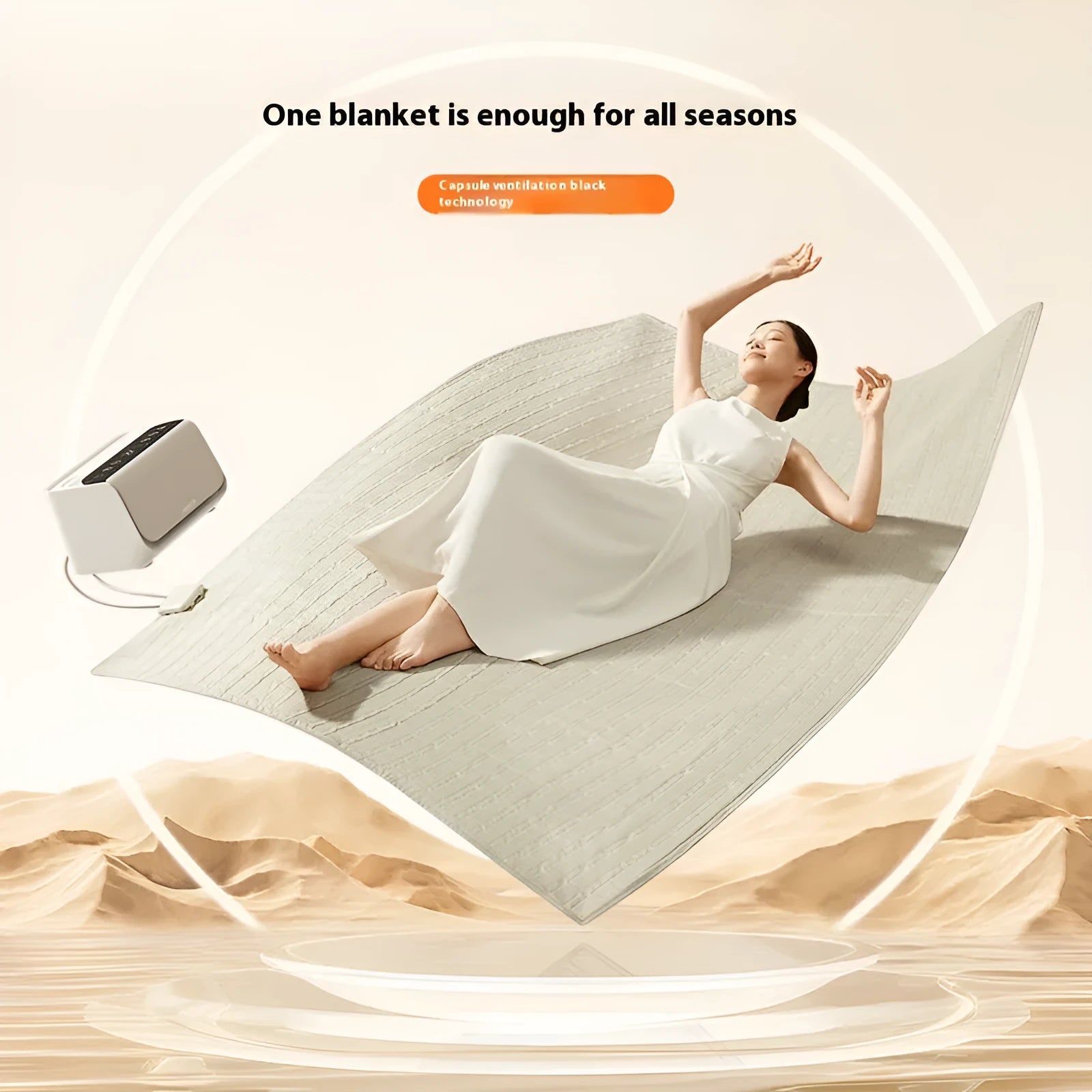 Aideng white electric water blanket with smart host controller on a bed