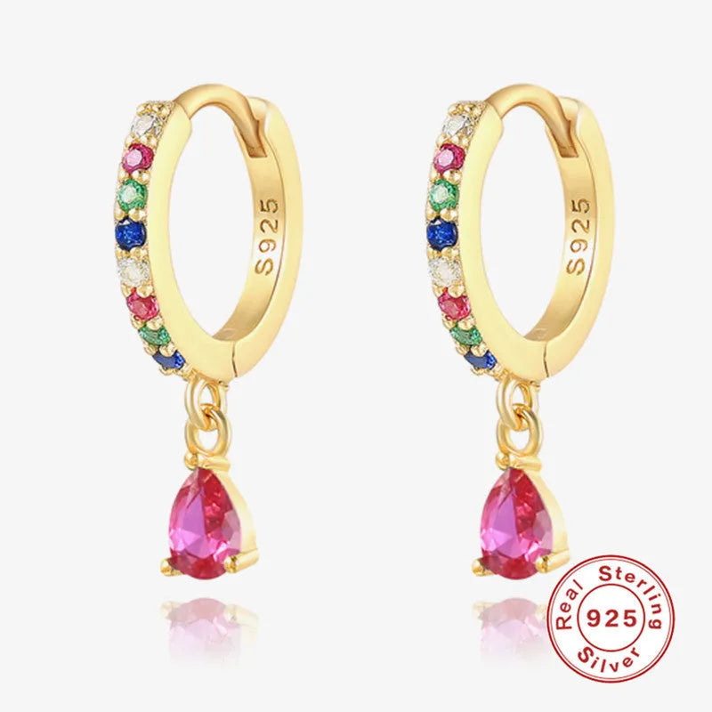 Sterling silver water drop eardrop earrings with electroplated finish and geometric pendant