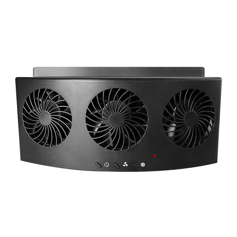 Black and white USB-powered car ventilation fan for exhaust odor reduction