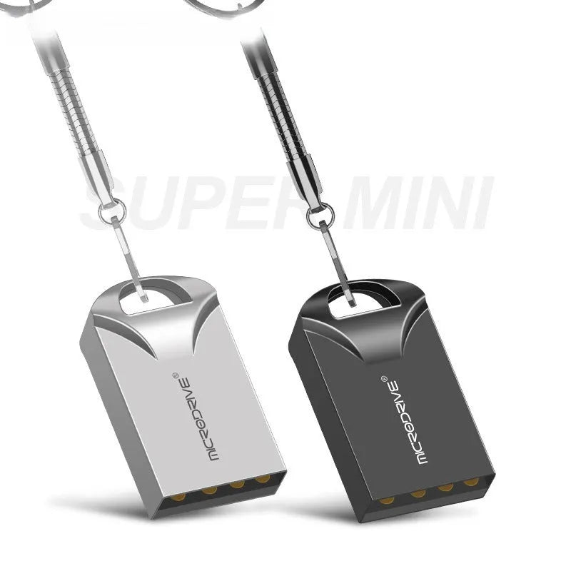Compact black and silver aluminium USB flash drive shown next to a ruler indicating its small 23mm length.
