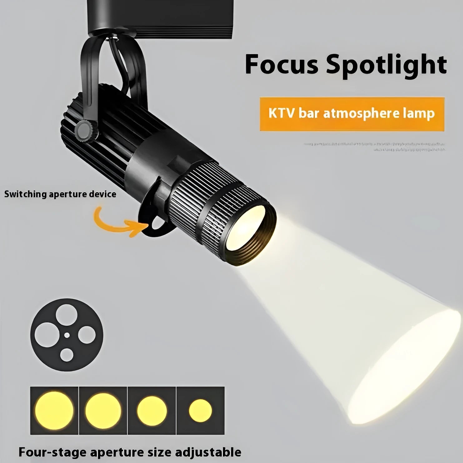 Black aluminium LED surface-mounted restaurant spotlight with warm white lighting