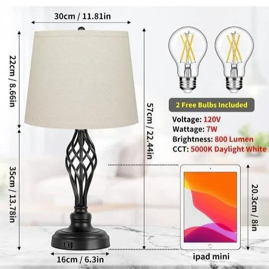 European style alloy bedside table lamp with touch controls and USB charging socket