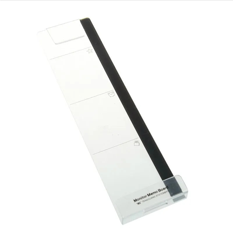 Clear acrylic memo board attached to a monitor with a post-it note on the surface