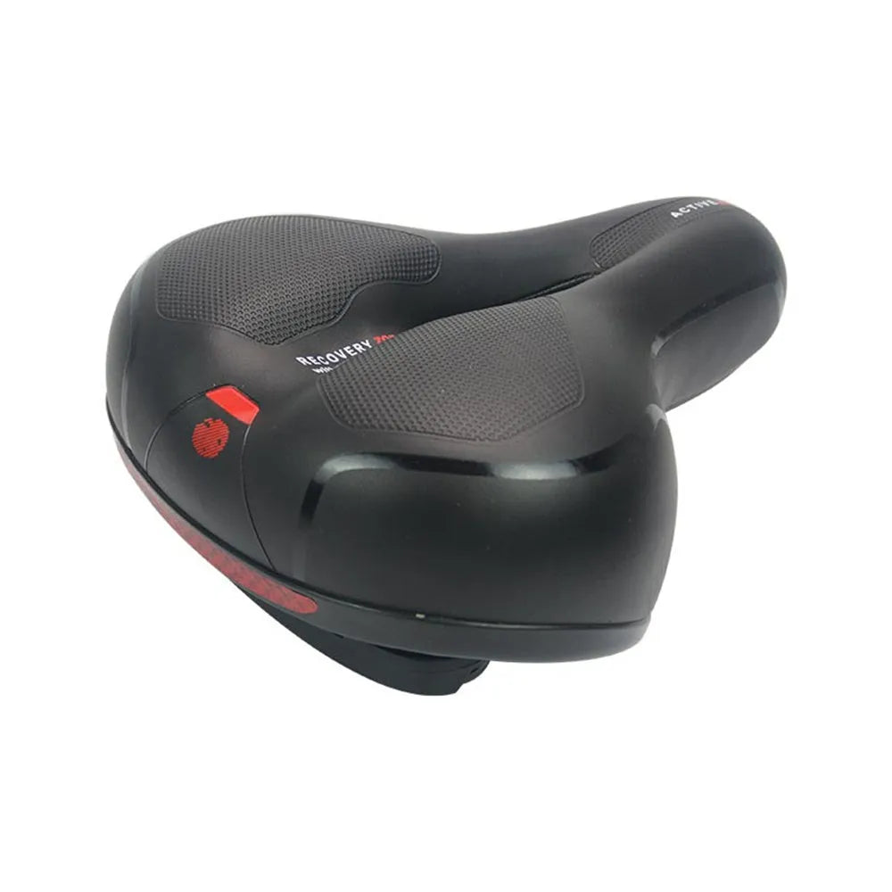 Thickened bicycle saddle cushion with PU leather cover, installation tools, and waterproof accessory
