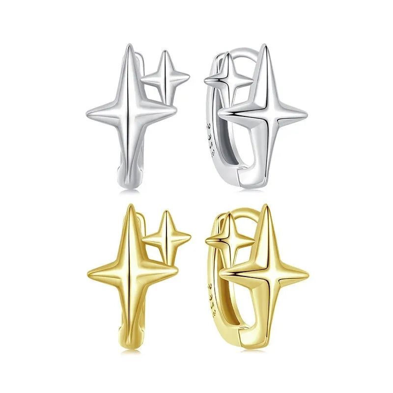 Sterling silver star clip earrings with oxidised finish and XINGX decorative elements