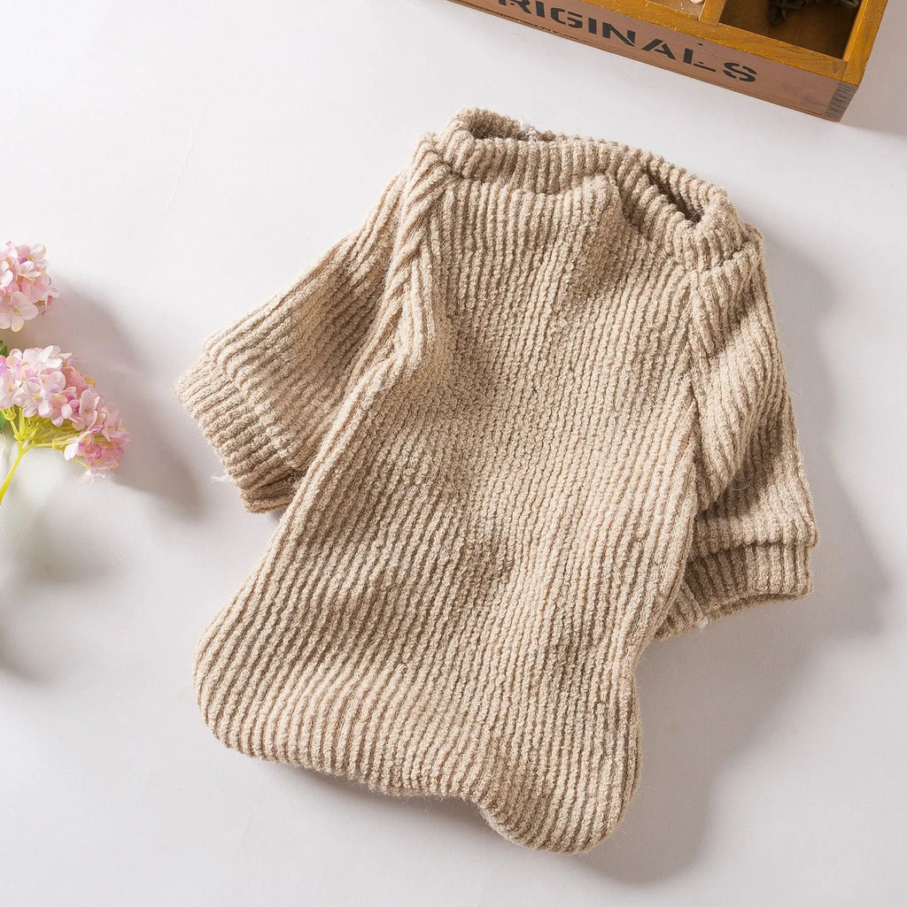 Brown cloth dog sweater pullover for small breed dogs on size chart