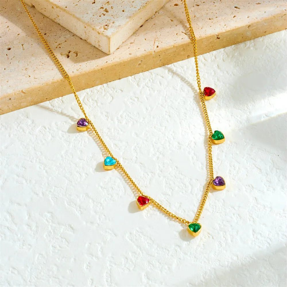 Women's gold-plated stainless steel necklace with heart pendant and adjustable chain