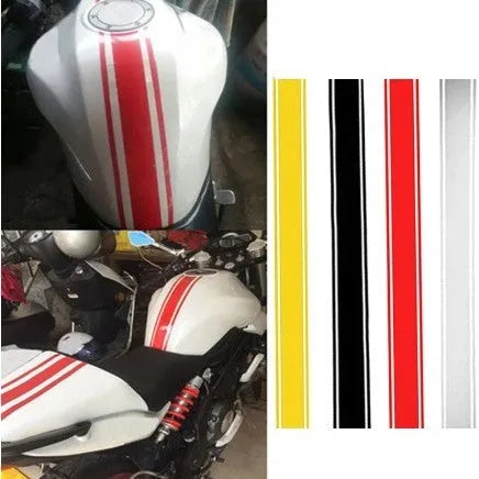 Motorcycle gas tank lid reflective pinstripe stickers in four colours measuring 50x4.5cm