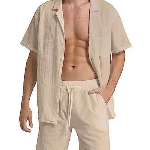 Men's summer sports shorts suit in flax, available in black white gray khaki and army green, sizes M to XXXL