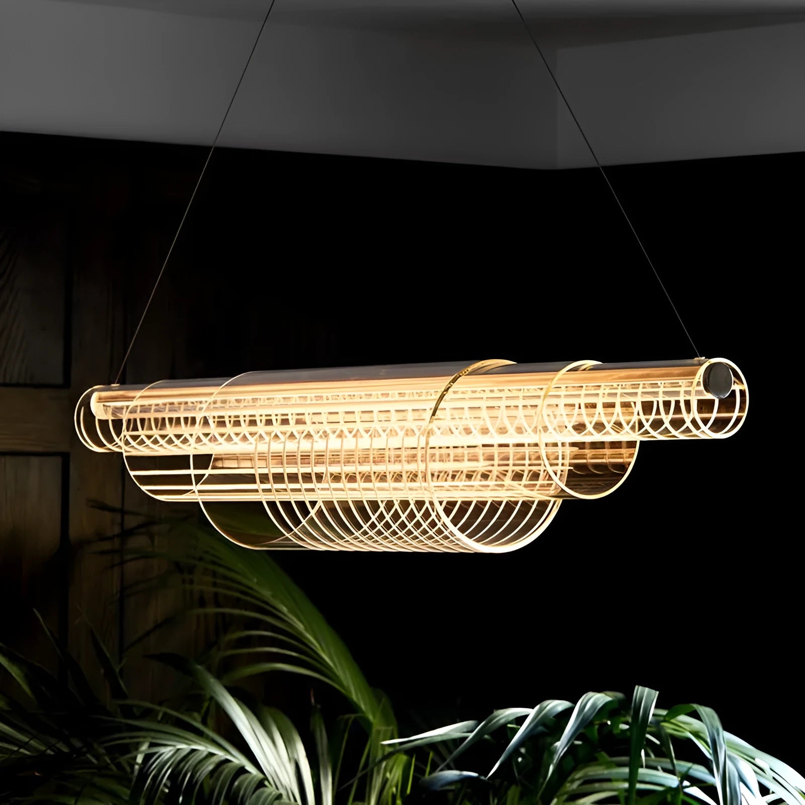 Modern glass pendant lamp with iron body in minimalist design for overhead lighting