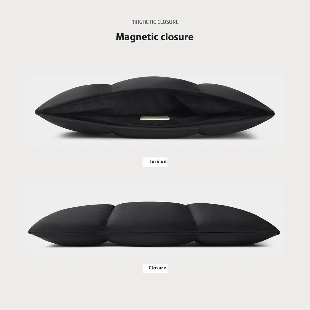 Soft fluffy laptop sleeve in black or khaki with retro sewing thread details, sized for 13 to 15.6 inch laptops