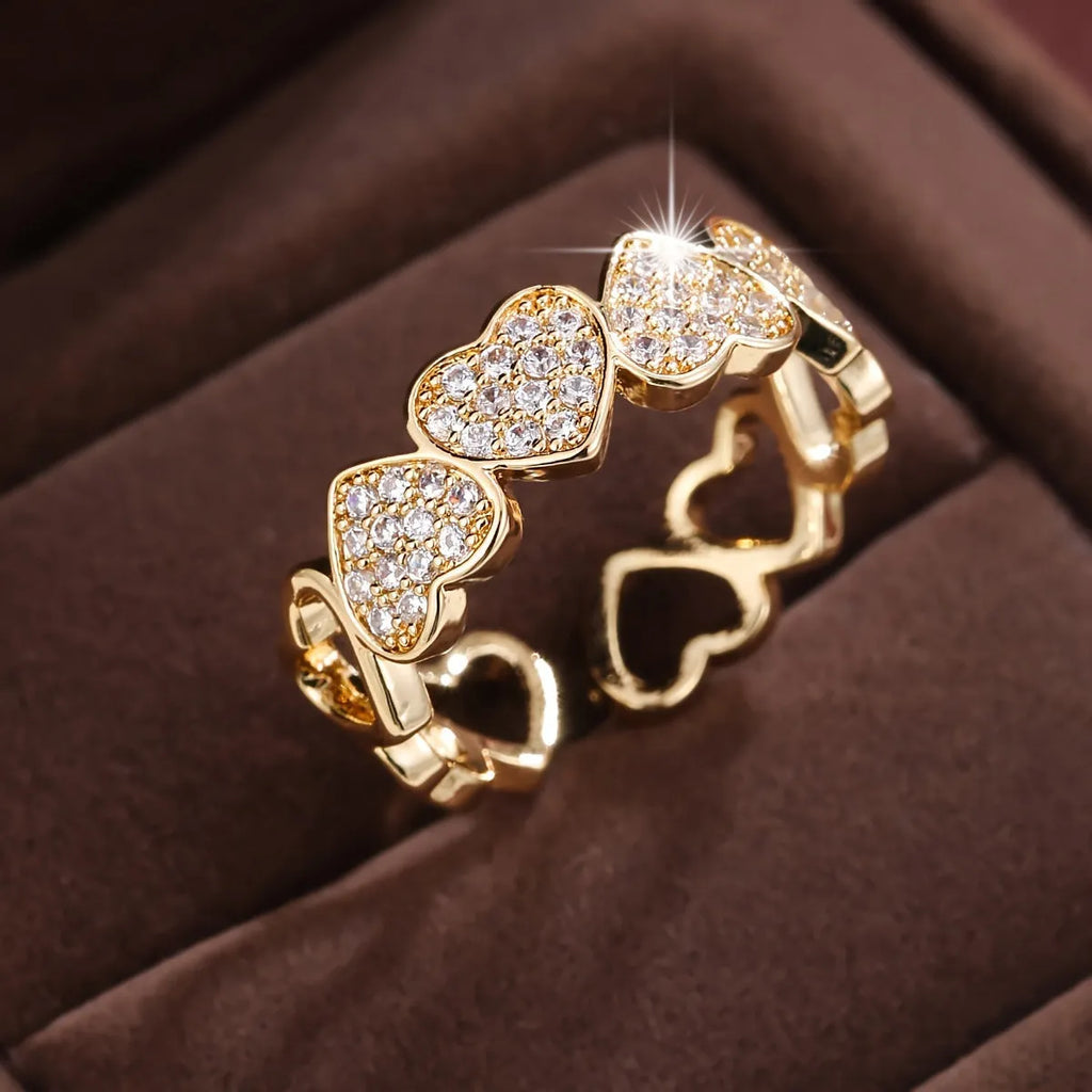 Adjustable heart couple rings in gold and silver colour with geometric design