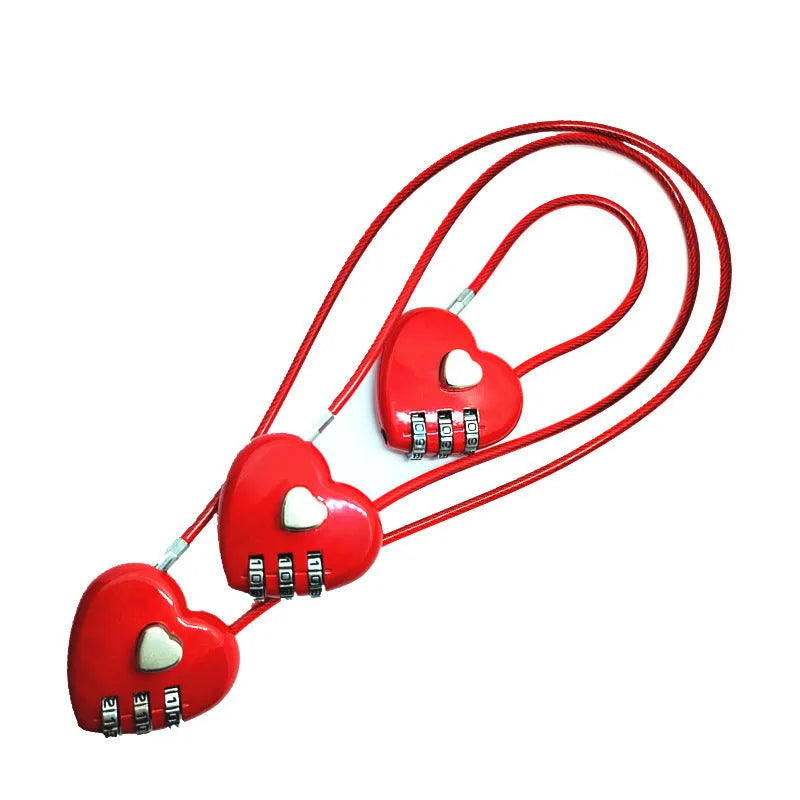 Peach heart-shaped ABS plastic love lock with a steel rope, shown in various colours.