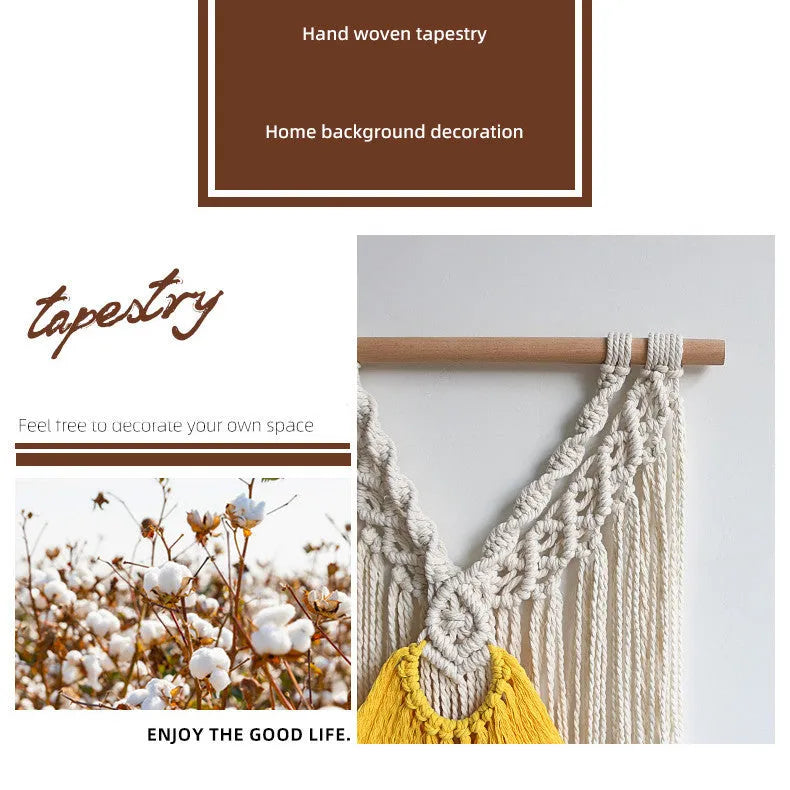 Creamy white rectangular cotton woven tapestry with Nordic style design measuring 120x95cm