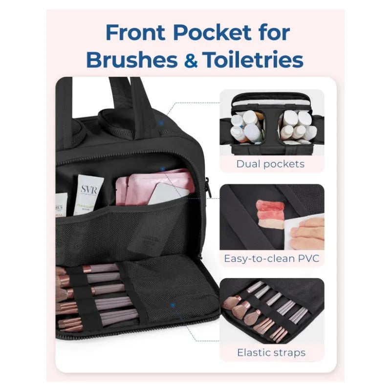 Large open travel toiletry bag in lightweight polyester fabric showing spacious interior