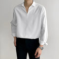 Men's loose lapel casual shirt in polyester with long sleeves and pullover design