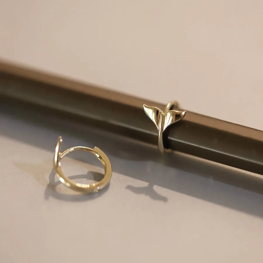 S925 sterling silver fishtail earrings with 14k gold plating showing 8mm inner diameter