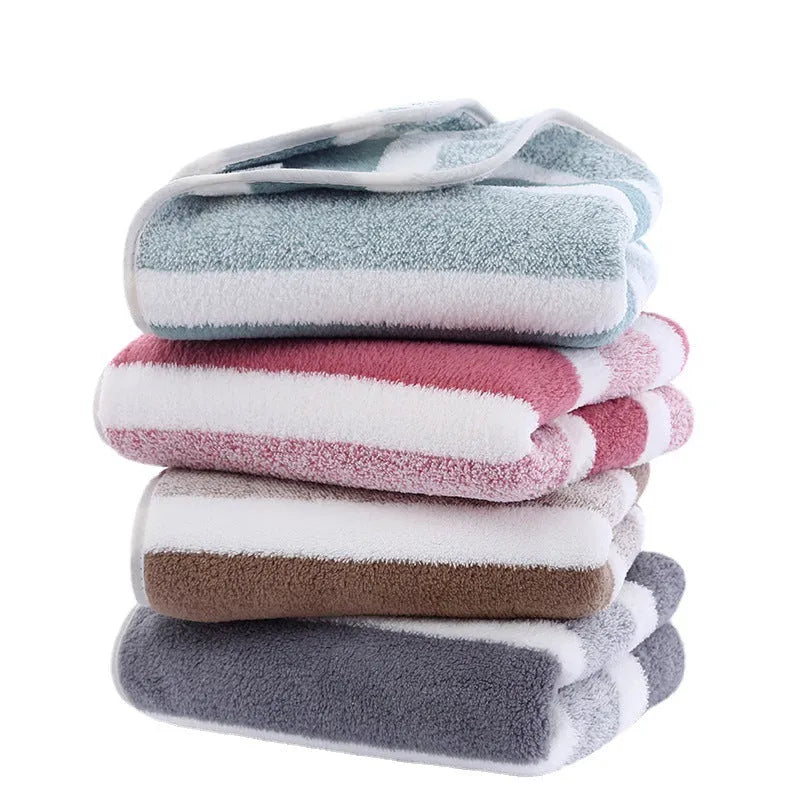 Soft coral fleece wide stripe towel in grey colour, 70x140cm bath size